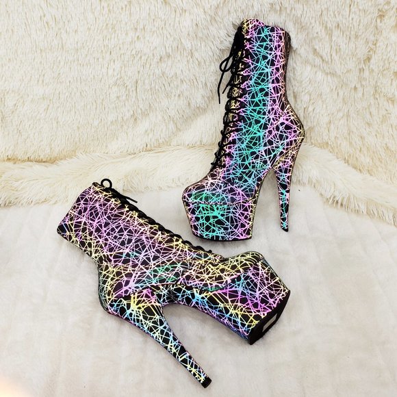 Reflective Geometric Platform High Heel Ankle Boots - Picture 4 of 17